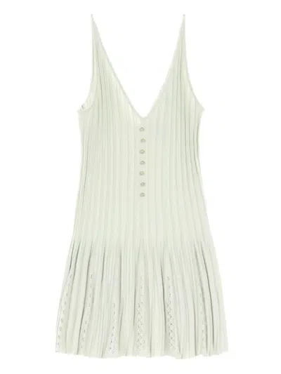 Pre-owned Chanel 1986-1988 Coco Mark Pearl-button Dress In Green