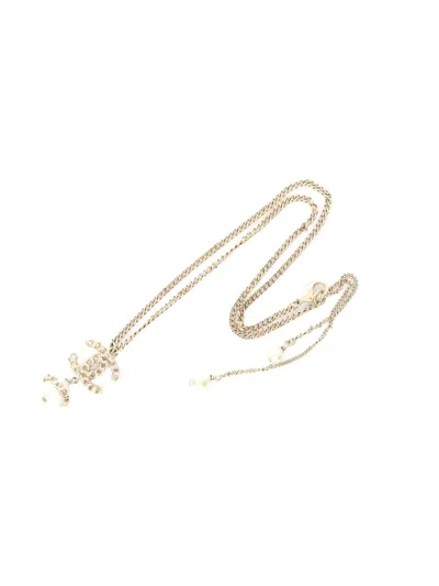 Pre-owned Chanel 1986-1988 Coco Mark Pearl Necklace In Gold