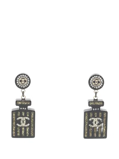 Pre-owned Chanel 1986-1988 Coco Mark Perfume-bottle Earrings In Black