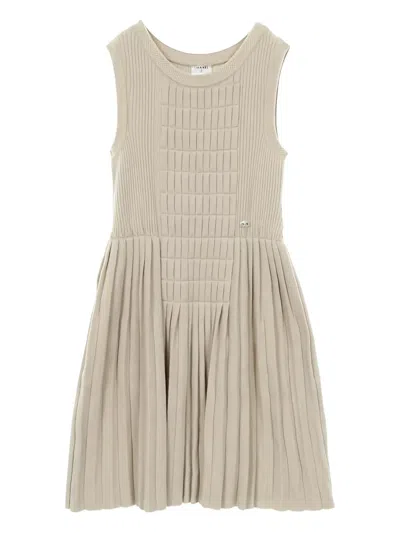 Pre-owned Chanel 1986-1988 Coco-mark Pleats Mini Dress In Neutral