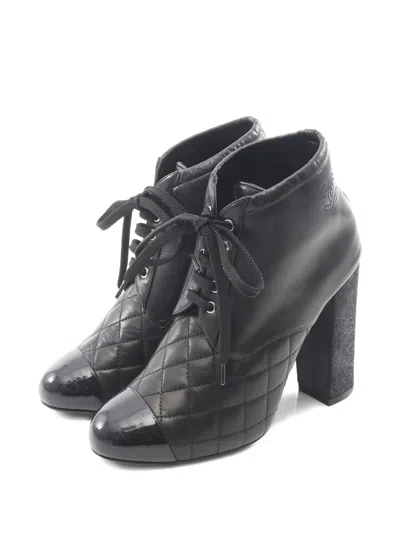Pre-owned Chanel 1986-1988 Coco Mark Quilting Ankle Boots In Black