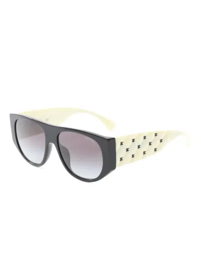 Pre-owned Chanel 1986-1988 Coco Mark Rectangle-frame Sunglasses In Black