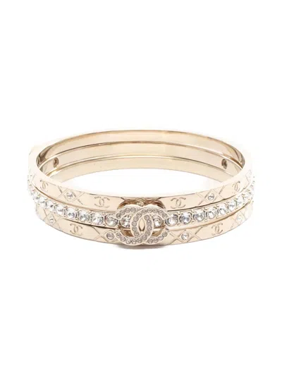 Pre-owned Chanel 1986-1988 Coco-mark Rhinestone-embellishment Bangle In Gold