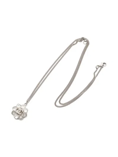 Pre-owned Chanel 1986-1988 Coco Mark Rhinestone Flower Necklace In Gray