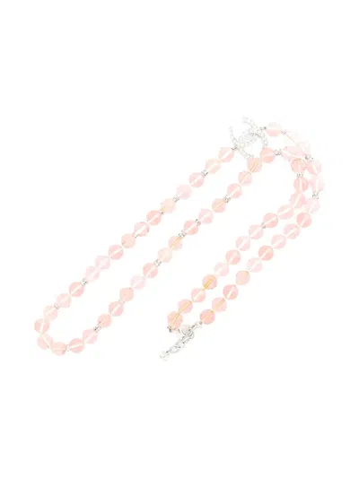 Pre-owned Chanel 1986-1988 Coco Mark Rhinestone Necklace In Pink