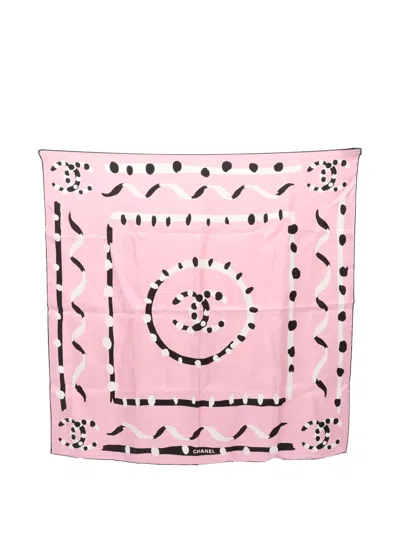 Pre-owned Chanel 1986-1988 Coco Mark Silk Scarf In Pink