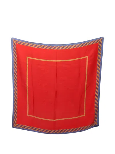 Pre-owned Chanel 1986-1988 Coco Mark Silk Scarf In Red