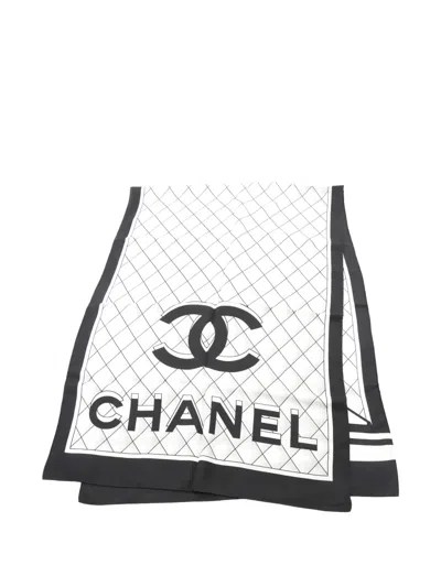 Pre-owned Chanel 1986-1988 Coco Mark Silk Scarf In White