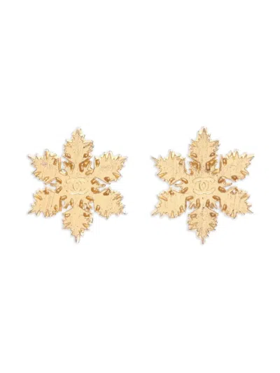 Pre-owned Chanel 1986-1988 Coco Mark Snowflake Earrings In Gold