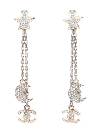 Pre-owned Chanel 1986-1988 Coco Mark Star Moon Earrings In Silver