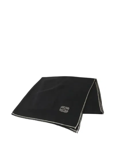 Pre-owned Chanel 1986-1988 Coco Mark Striped Scarf In Black