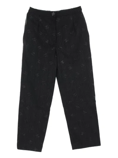 Pre-owned Chanel 1986-1988 Coco Mark Striped Trousers In Black