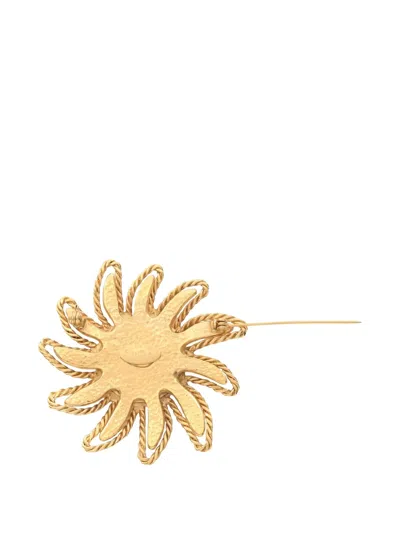 Pre-owned Chanel 1986-1988 Coco Mark Sun-motif Brooch In Gold