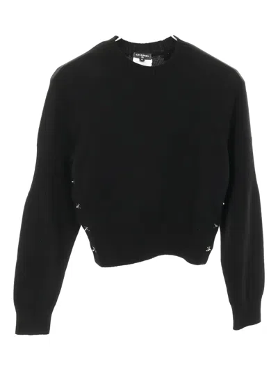 Pre-owned Chanel 1986-1988 Coco Mark Turn-lock Sweater In Black