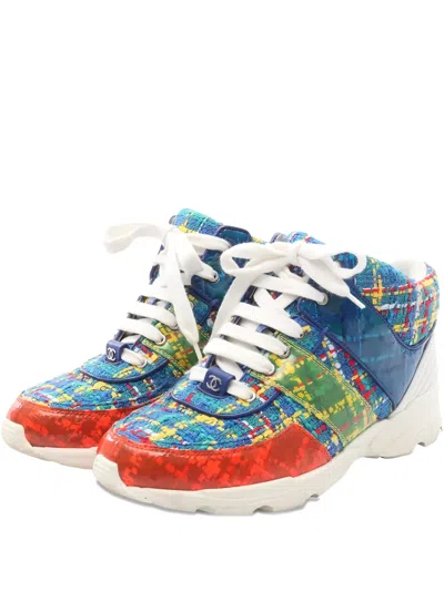 Pre-owned Chanel 1986-1988 Coco Mark Tweed Sneakers In Blue