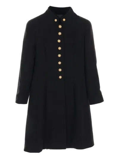 Pre-owned Chanel 1986-1988 Coco Mark Wool Coat In Black