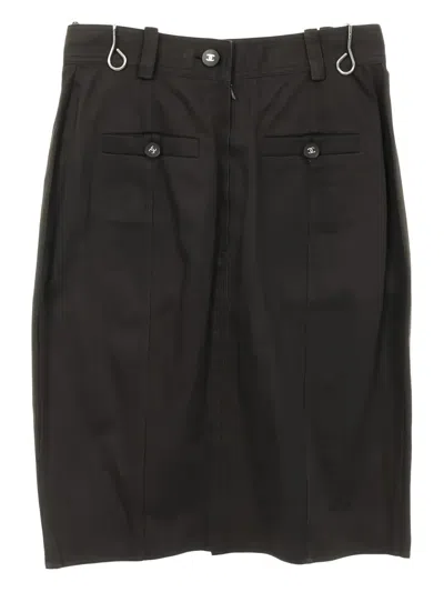 Pre-owned Chanel 1986-1988 Cocomark Button Skirt In Brown