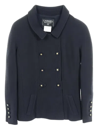 Pre-owned Chanel 1986-1988 Cocomark Button Tweed Jacket In Blue