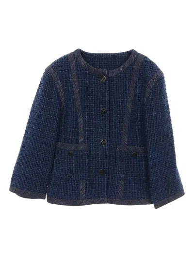 Pre-owned Chanel 1986-1988 Cocomark Button Tweed Jacket In Blue