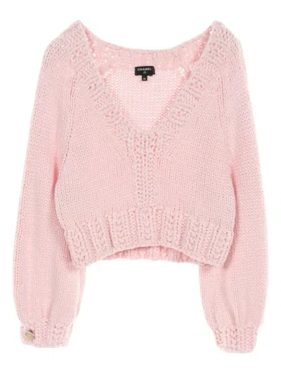 Pre-owned Chanel 1986-1988 Cropped Sweater In Pink