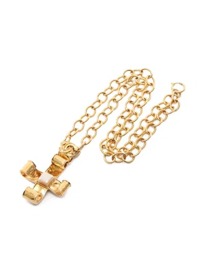 Pre-owned Chanel 1986-1988 Cross Pearl Necklace