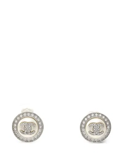Pre-owned Chanel 1986-1988 Crystal-embellishment Earrings In Silver
