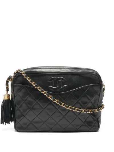 Pre-owned Chanel 1986-1988 Diamond Stitch Tassel Shoulder Bag In Black
