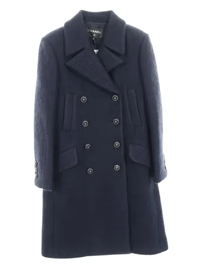Pre-owned Chanel 1986-1988 Double-breasted Wool Coat In Blue
