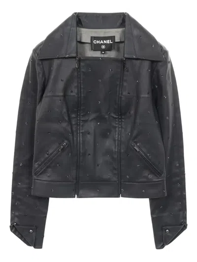 Pre-owned Chanel 1986-1988 Embroidery Leather Jacket In Black