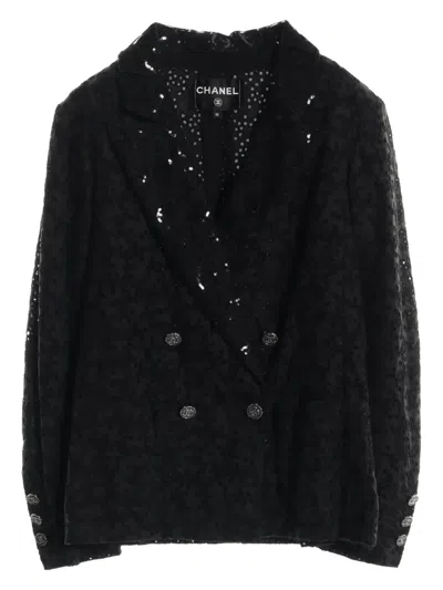 Pre-owned Chanel 1986-1988 Eyelet Jacket In Black