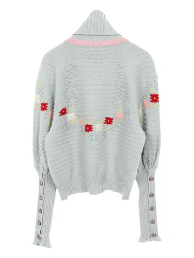Pre-owned Chanel 1986-1988 Floral-intarsia Turtleneck Sweater In Blue