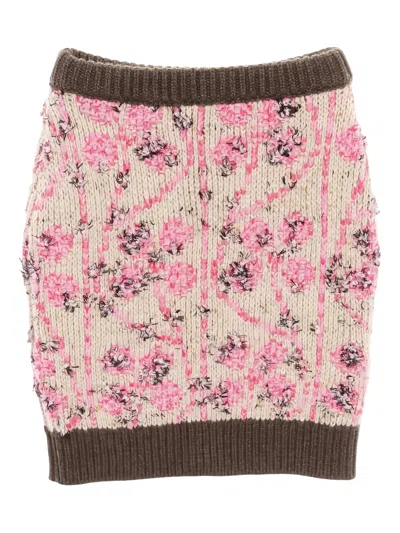 Pre-owned Chanel 1986-1988 Floral-pattern Knit Skirt In Neutral