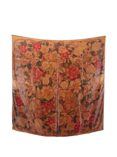 Pre-owned Chanel 1986-1988 Floral-pattern Silk Scarf In Brown