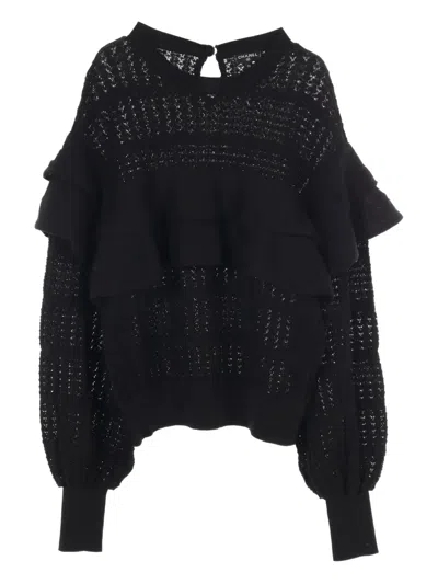 Pre-owned Chanel 1986-1988 Frill Knitted Top In Black