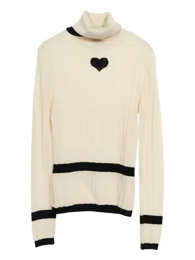 Pre-owned Chanel 1986-1988 Heart Cable-knit Turtleneck In Neutral