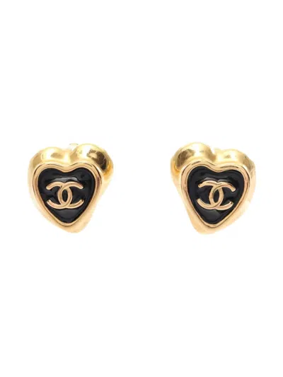 Pre-owned Chanel 1986-1988 Heart Coco Mark Earrings In Gold