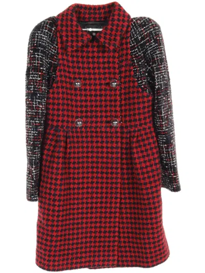 Pre-owned Chanel 1986-1988 Houndstooth-pattern Tweed Double-breasted Coat In Red