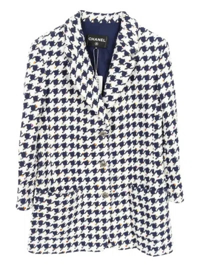 Pre-owned Chanel 1986-1988 Houndstooth Tweed Jacket In White
