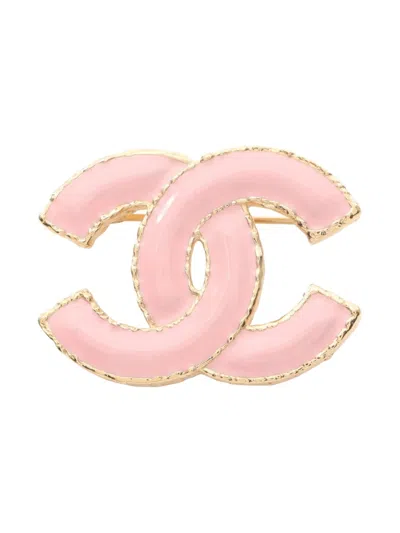 Pre-owned Chanel 1986-1988 Inerlocking-cc Brooch In Pink