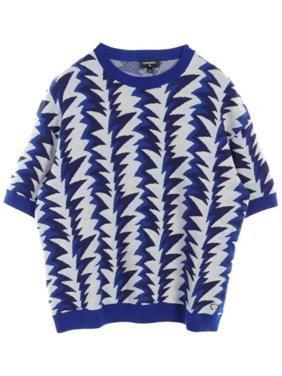 Pre-owned Chanel 1986-1988 Intarsia-knit T-shirt In Blue