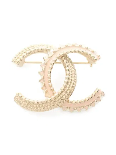 Pre-owned Chanel 1986-1988 Interlocking-cc Brooch In Gold