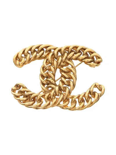 Pre-owned Chanel 1986-1988 Interlocking Cc Chain-link Brooch In Gold