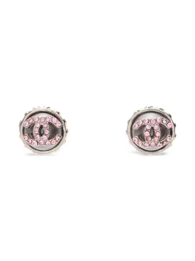 Pre-owned Chanel 1986-1988 Interlocking-cc Earrings In Silver