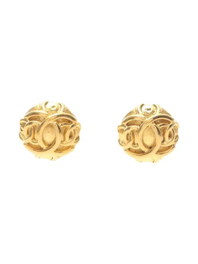 Pre-owned Chanel 1986-1988 Interlocking-cc Logo Earrings In Gold