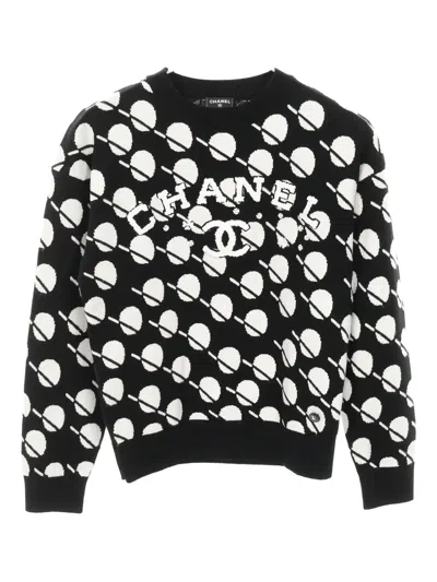 Pre-owned Chanel 1986-1988 Interlocking Cc Logo Sweater In Black
