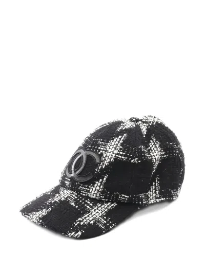 Pre-owned Chanel 1986-1988 Interlocking-cc Tweed Baseball Cap In Black