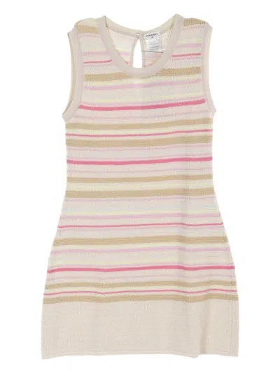 Pre-owned Chanel 1986-1988 Knitted Mini Dress In Neutrals