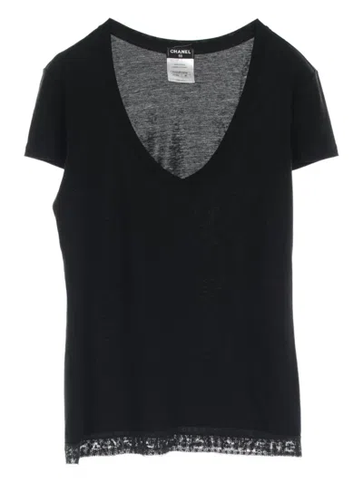 Pre-owned Chanel 1986-1988 Lace-hem Cotton T-shirt In Black
