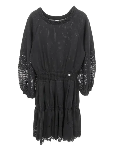 Pre-owned Chanel 1986-1988 Lace-trim Dress In Gray