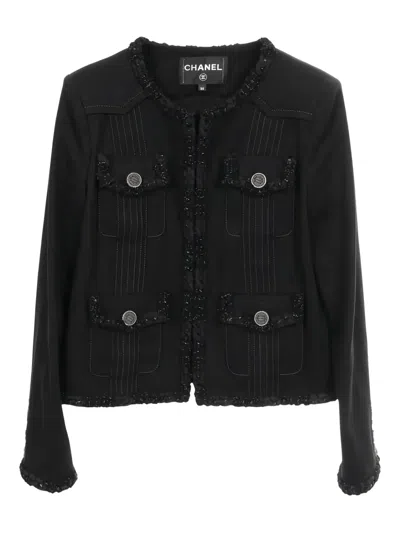 Pre-owned Chanel 1986-1988 Logo Button Jacket In Black